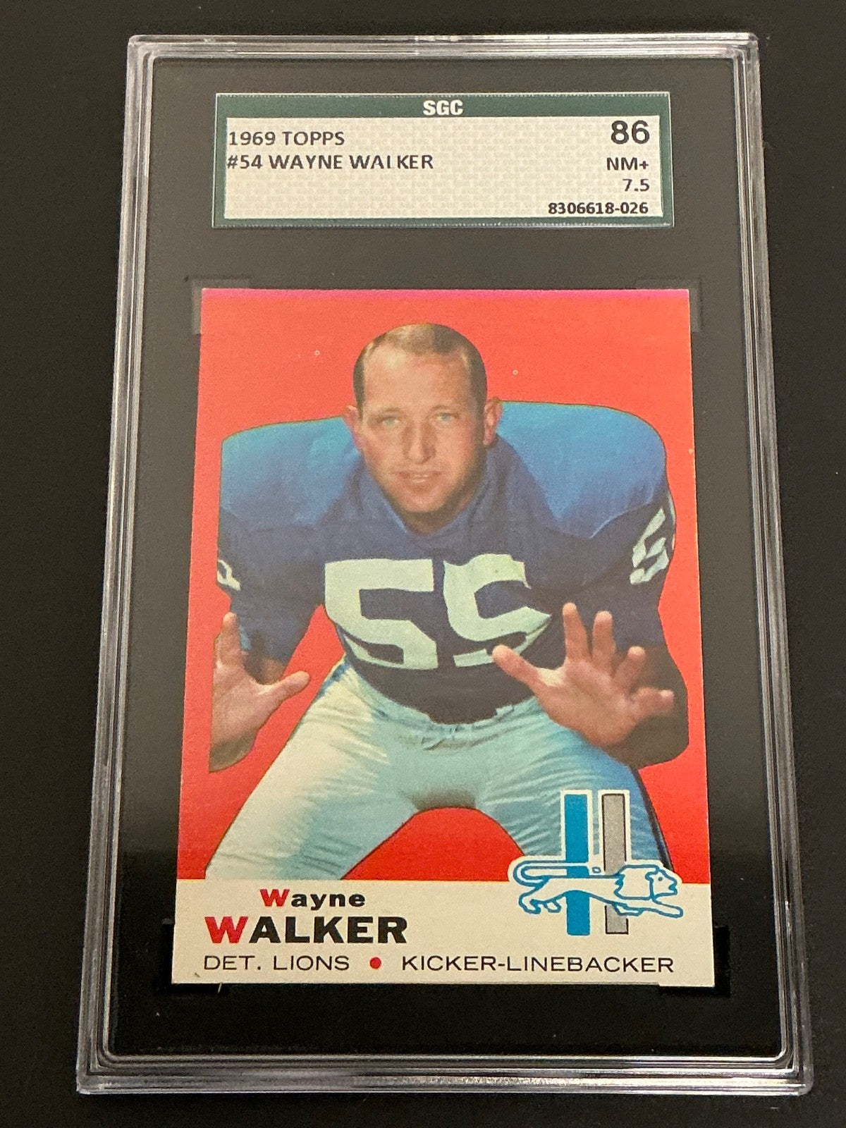 1969 Topps #54 Wayne Walker Lions SGC 7.5 NM+ 026