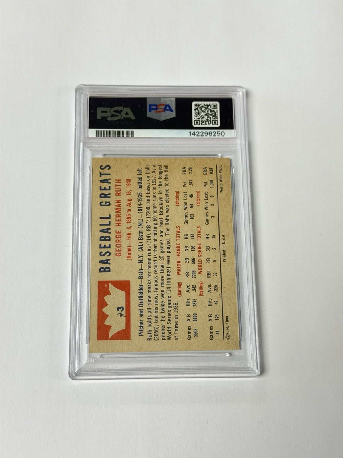1960 Fleer #3 Babe Ruth PSA 7 NM 250