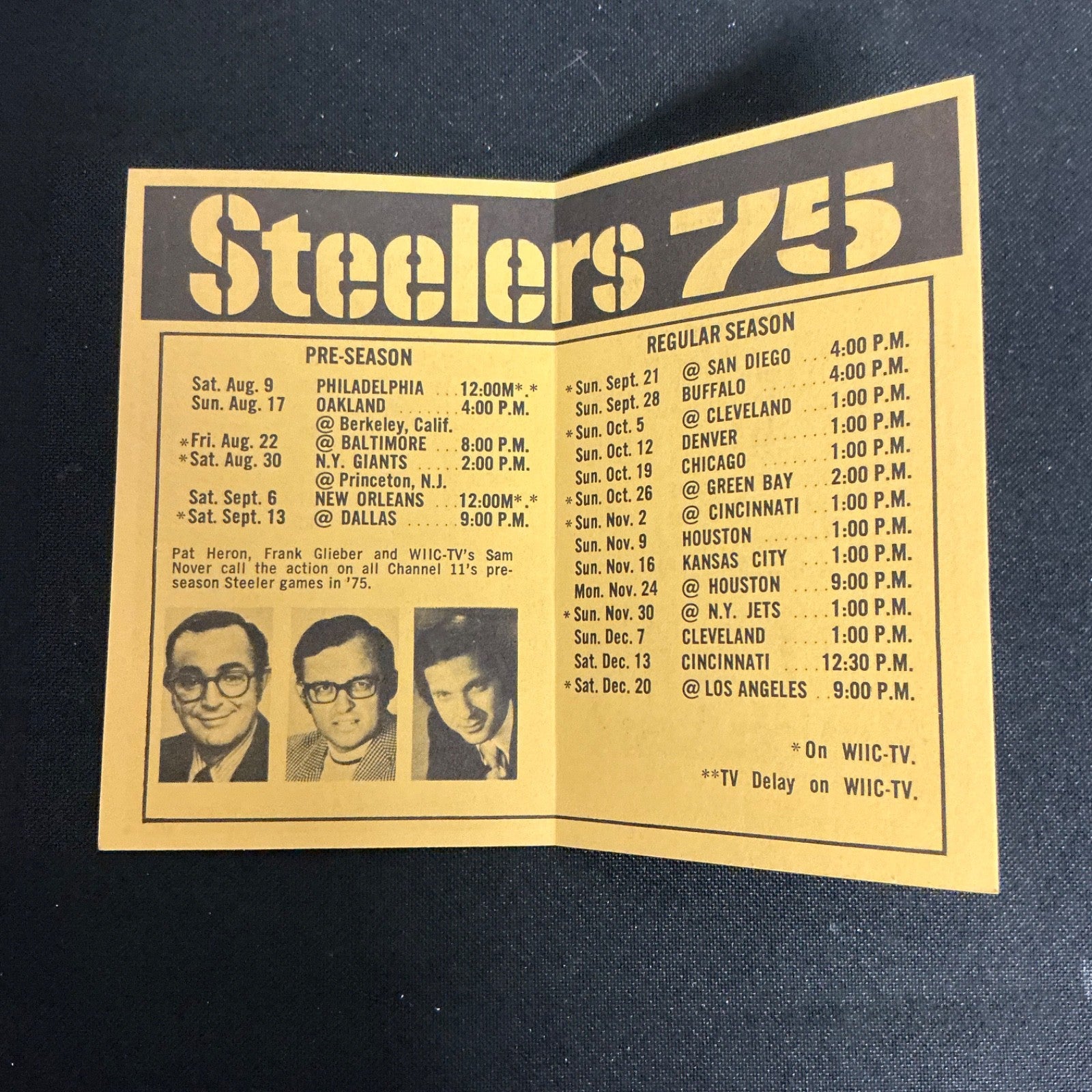 1975 Terry Bradshaw Pittsburgh Steelers Football Pocket Schedule 