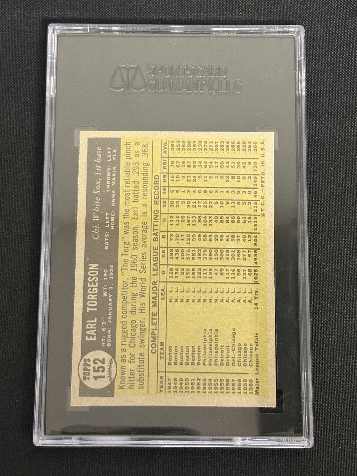 1961 Topps #152 Earl Torgeson White Sox SGC 7.5 NM+ 015
