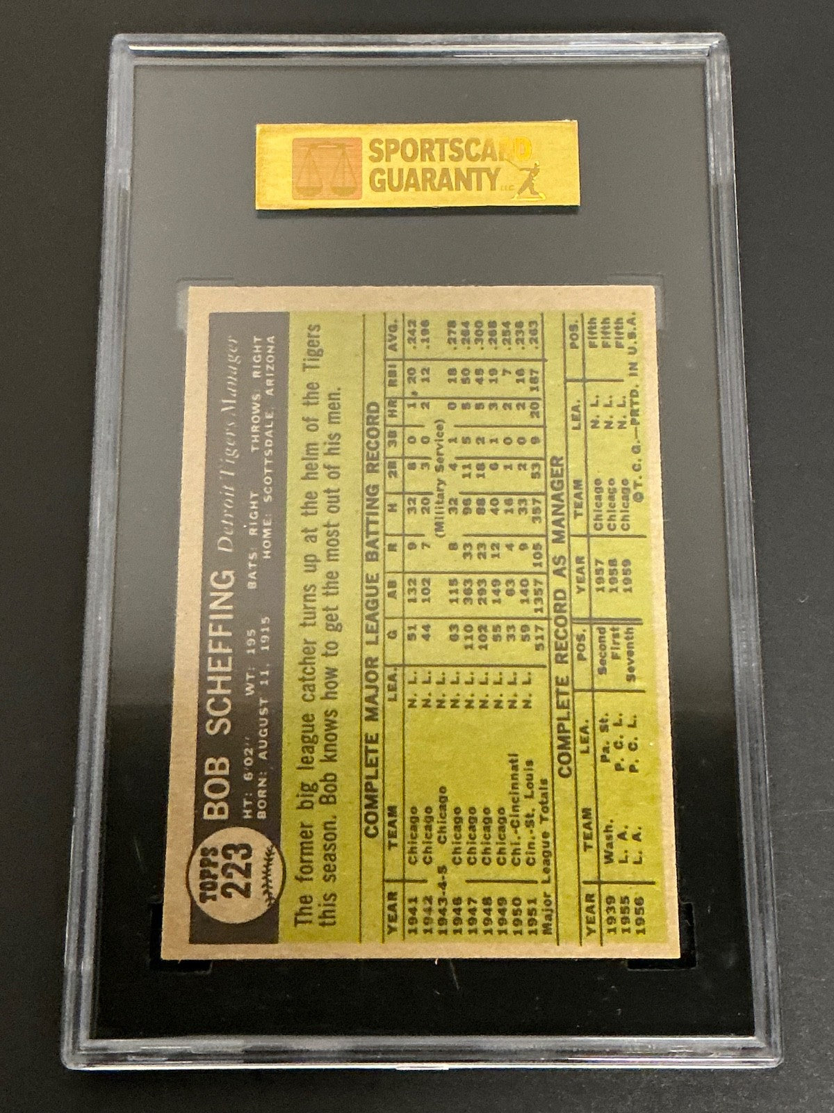 1961 Topps #233 Bob Scheffing Tigers SGC 7 NM 053