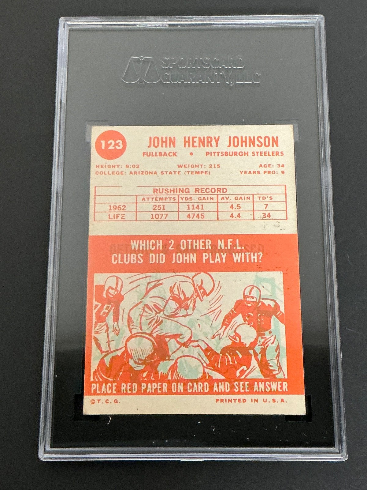 1963 Topps #123 John Johnson Steelers SGC 5 EX 015
