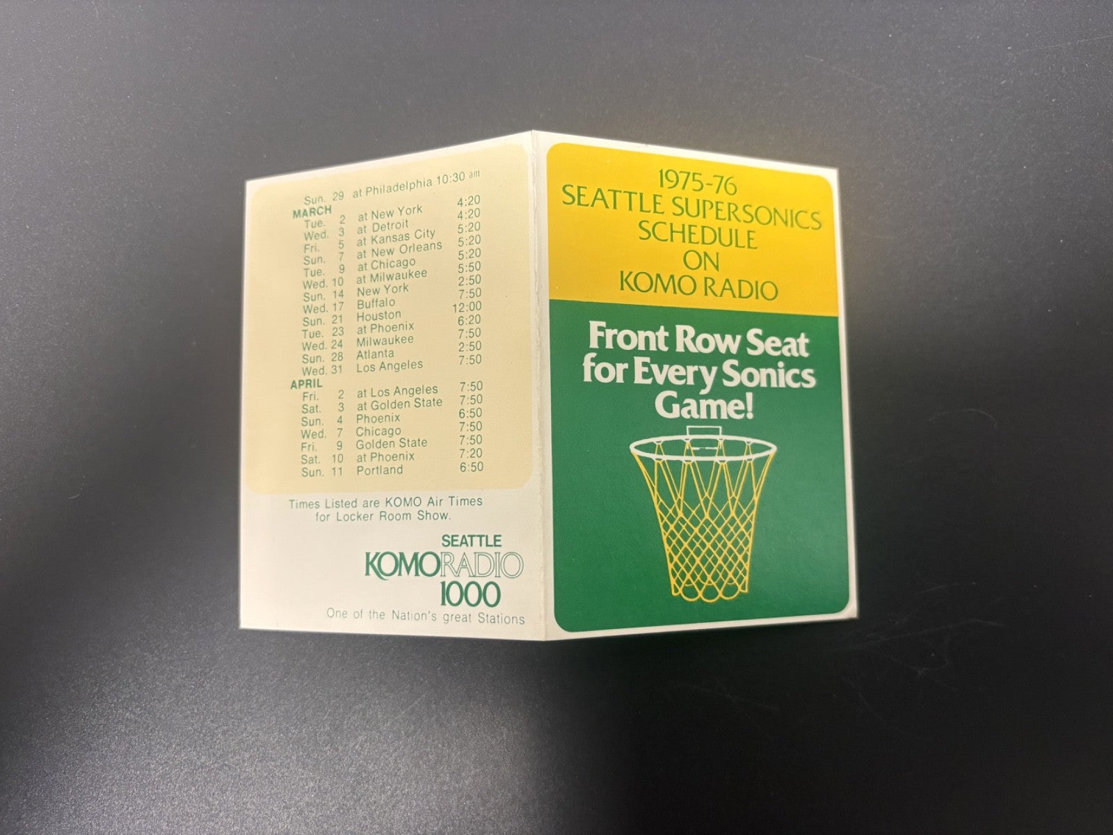 1975-1976 Seattle Supersonics NBA Basketball Pocket Schedule 