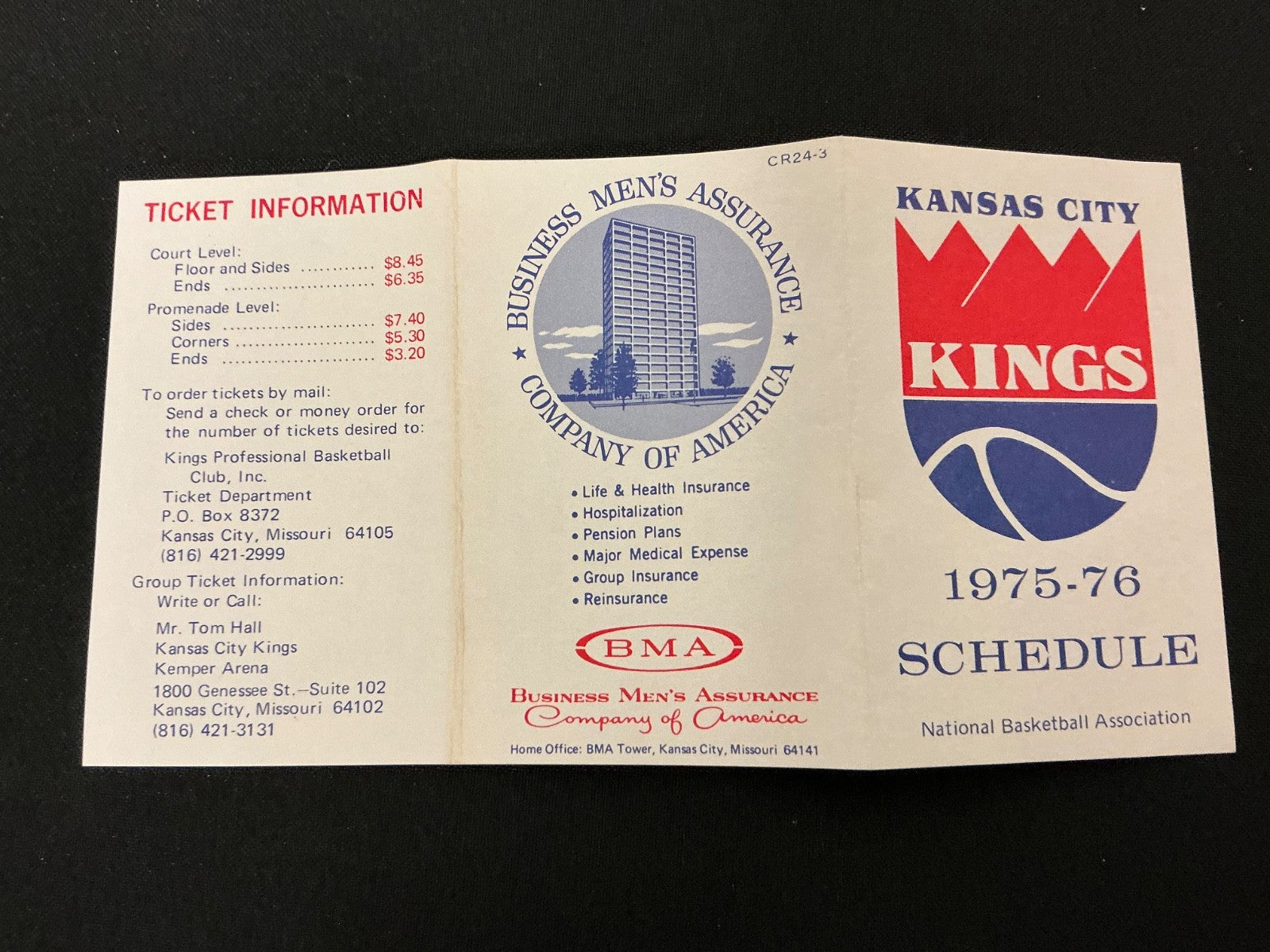 1975-1976 Kansas City Kings NBA Basketball Pocket Schedule 