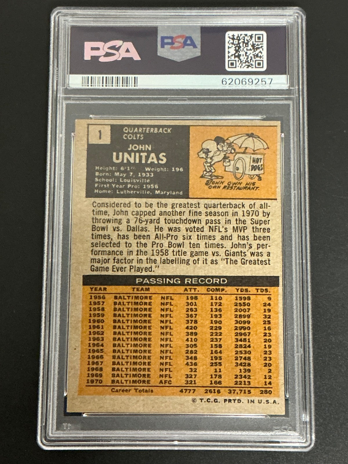 1971 Topps #1 John Unitas PSA 5 EX 257