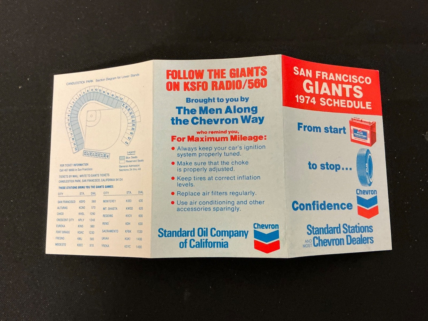 1974 San Francisco Giants Baseball Pocket Schedule 