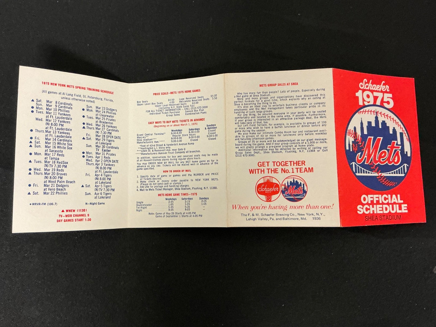1975 New York Mets Baseball Pocket Schedule 