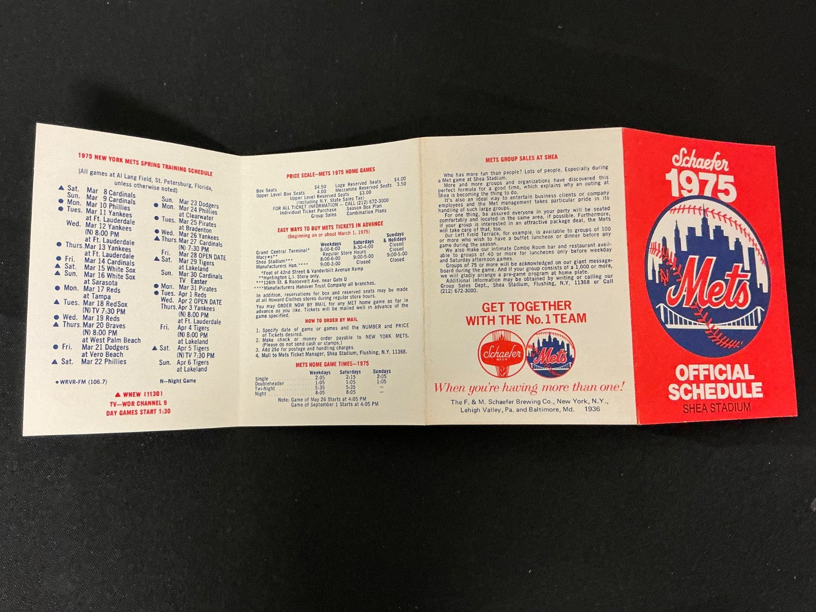 1975 New York Mets Baseball Pocket Schedule 