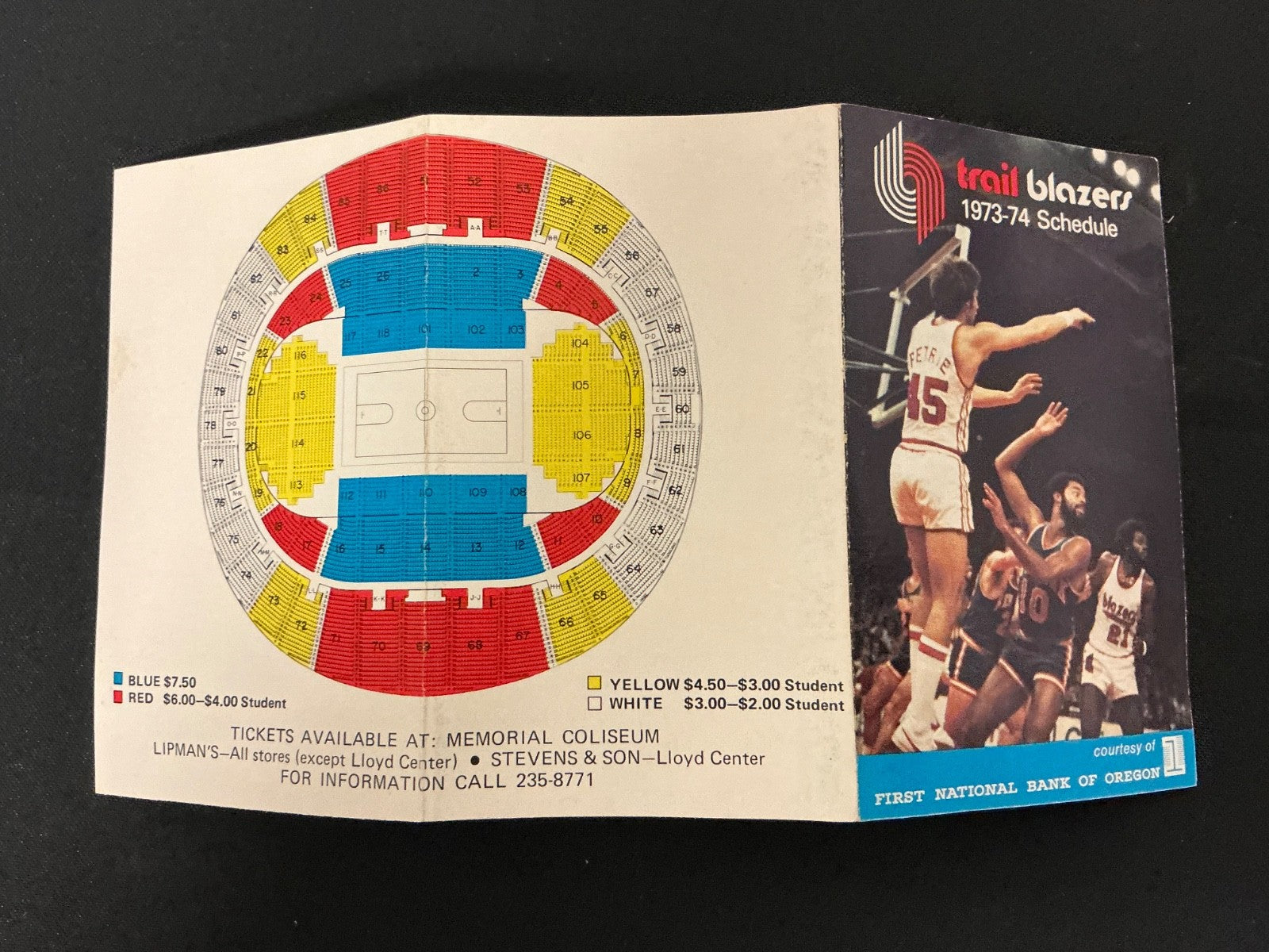 1973-1974 Portland Trail Blazers NBA Basketball Pocket Schedule 
