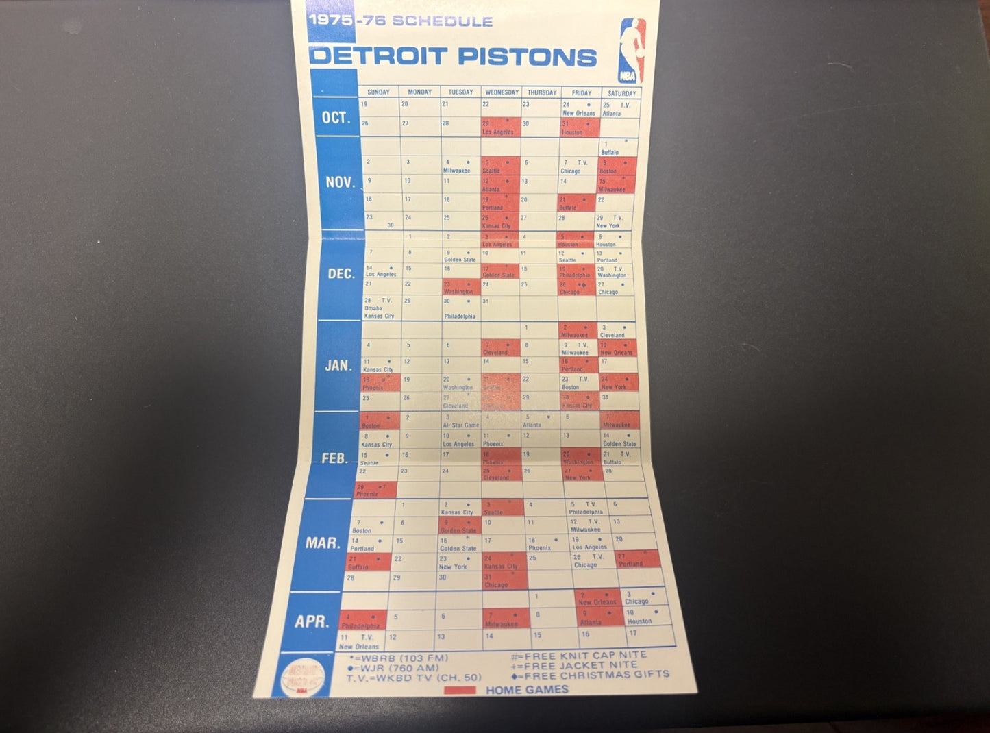 1975-1976 Detroit Pistons NBA Basketball Pocket Schedule 