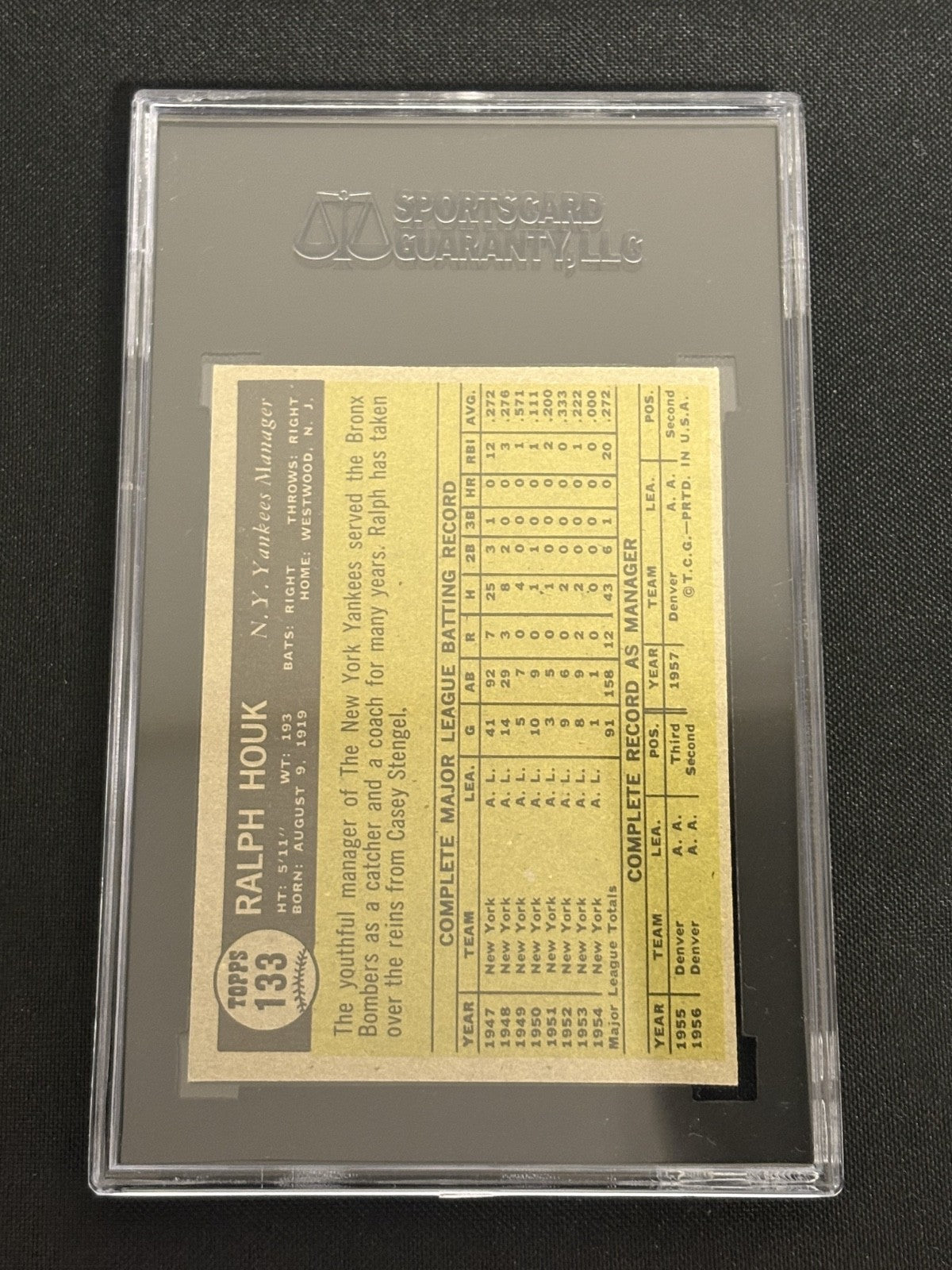 1961 Topps #133 Ralph Houk Yankees SGC 5.5 EX+ 001