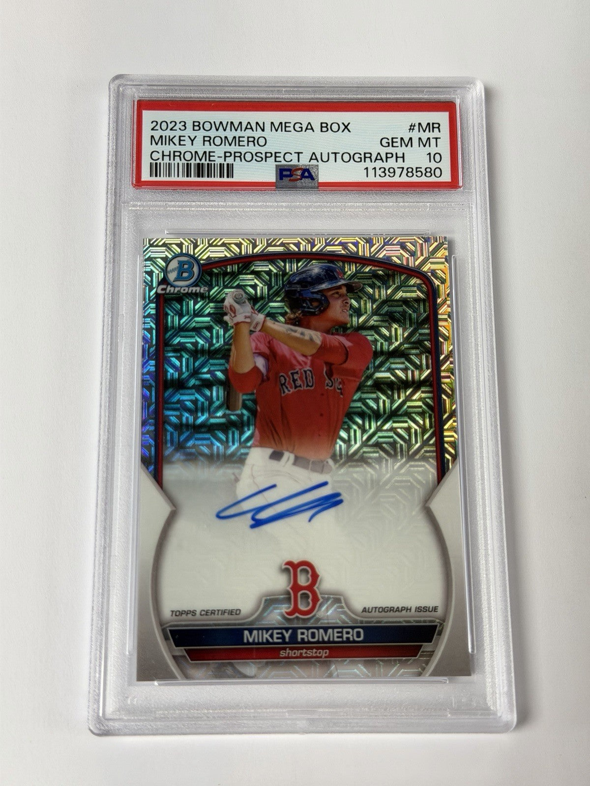 2023 BOWMAN MEGA BOX #MR MIKEY ROMERO PSA 10 GEM MT CHROME PROSPECT AUTO 580