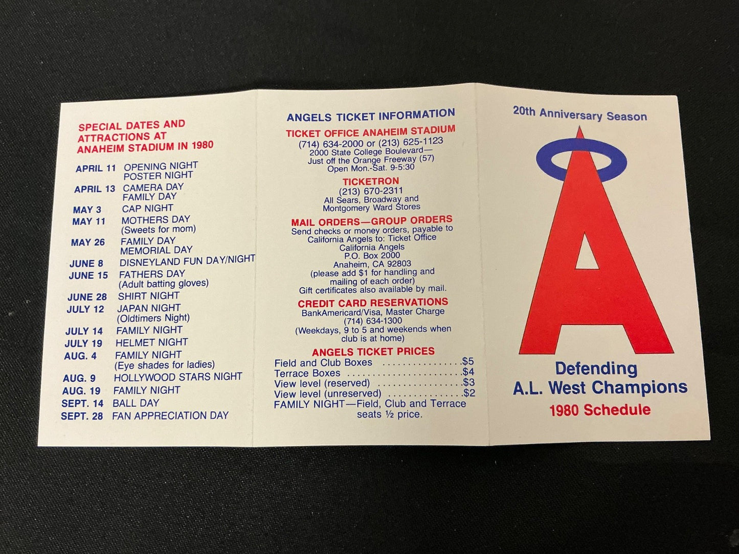 1980 Los Angeles Angels Baseball Pocket Schedule 