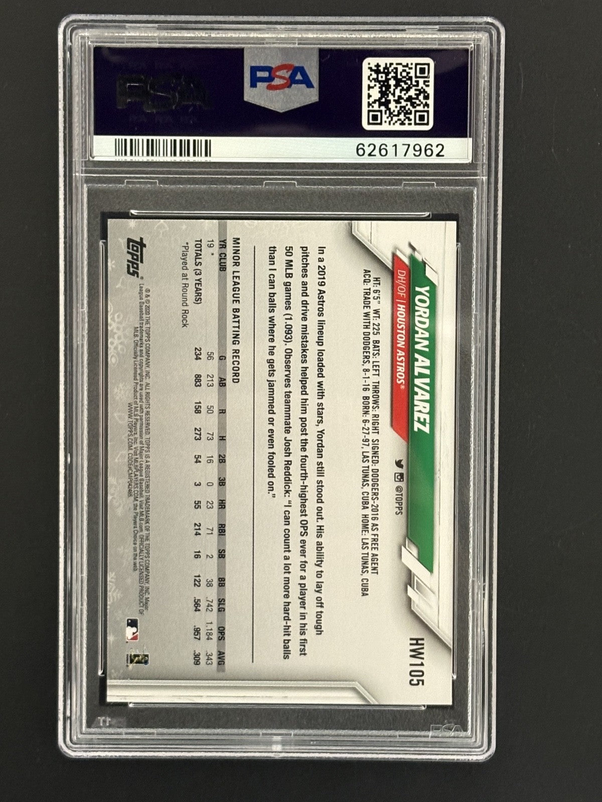 2020 Topps Holiday #HW105 Yordan Alvarez RC PSA 10 GEM MT 962