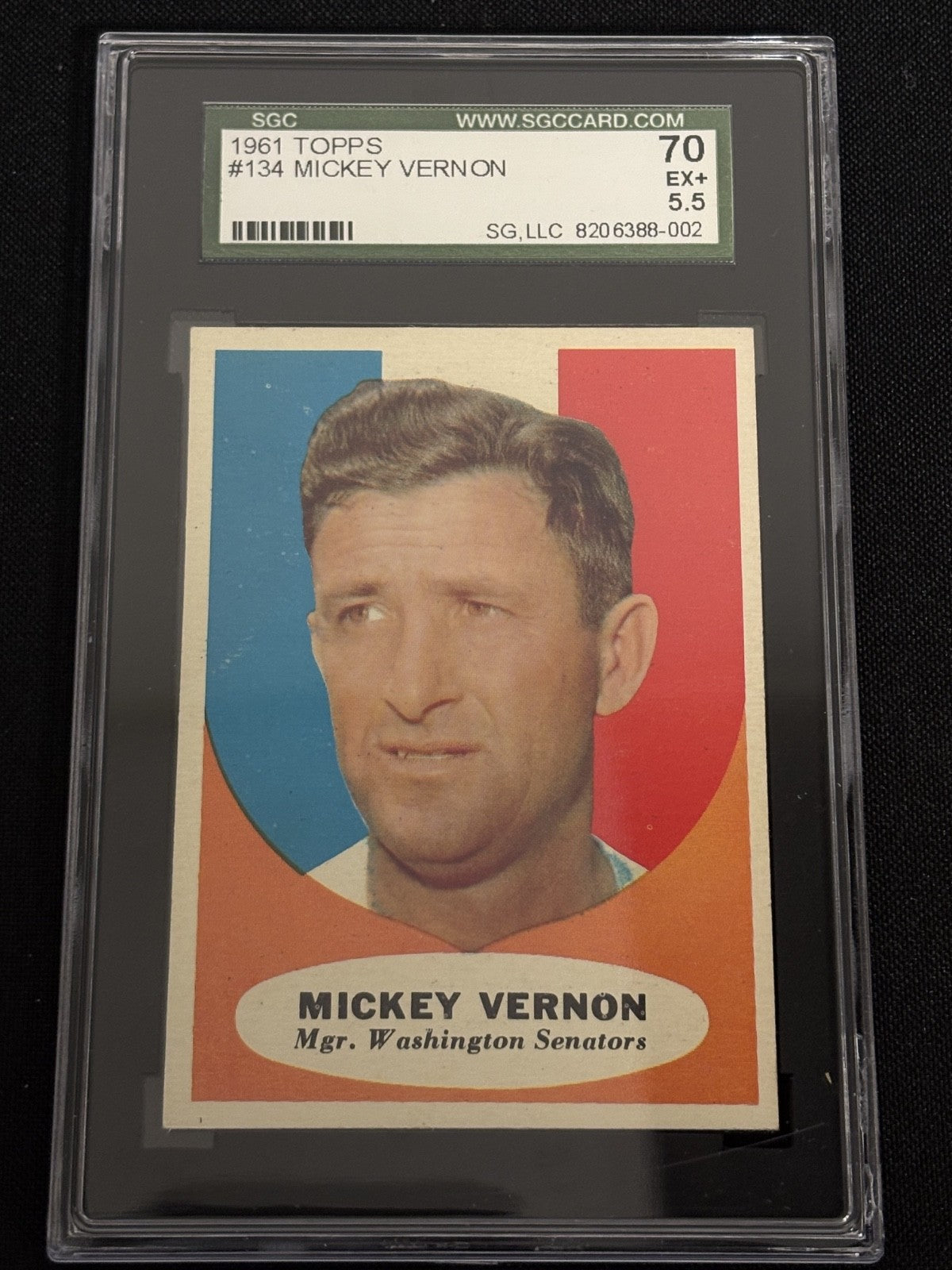 1961 Topps #134 Mickey Vernon Senators SGC 5.5 EX+ 002