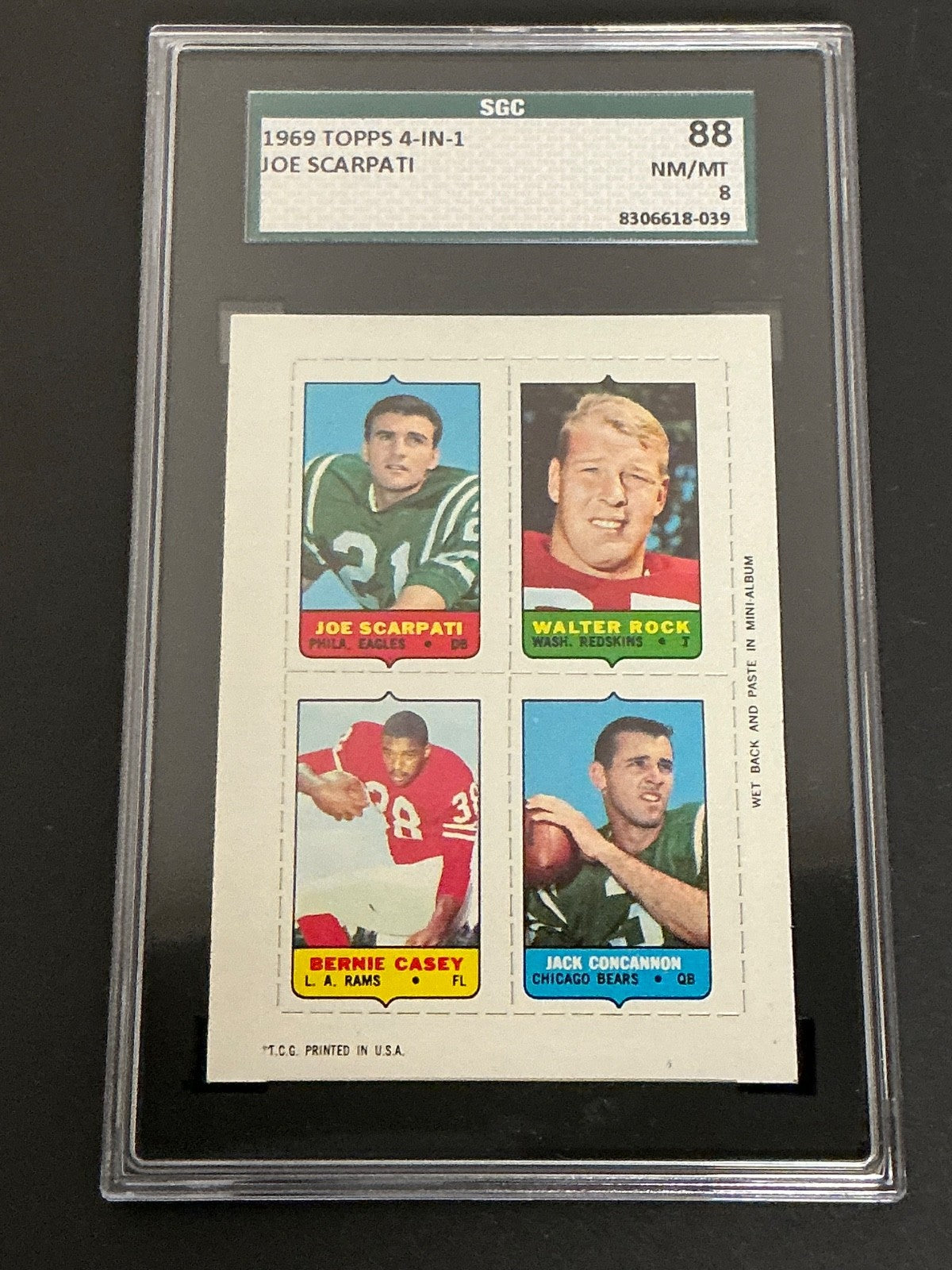 1969 Topps 4-in-1 Joe Scarpati Rock Casey Concannon SGC 8 NM/MT 039