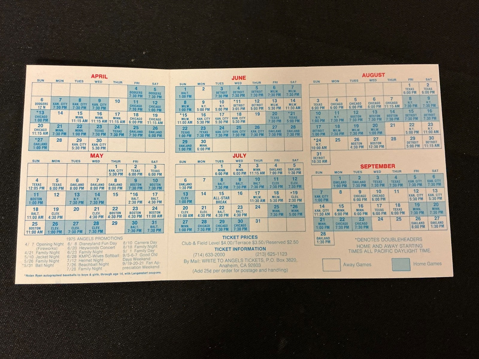 1975 Los Angeles Angels Baseball Pocket Schedule