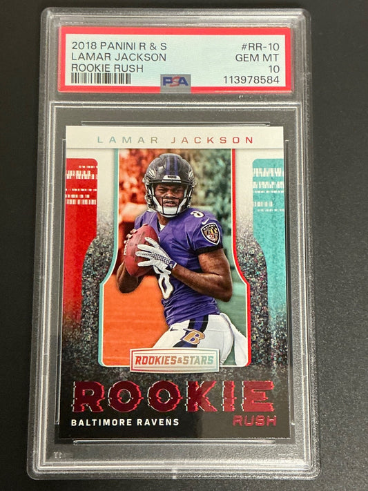 2018 Panini R & S #RR-10 Lamar Jackson Rookie Rush PSA 10 GEM MT 584