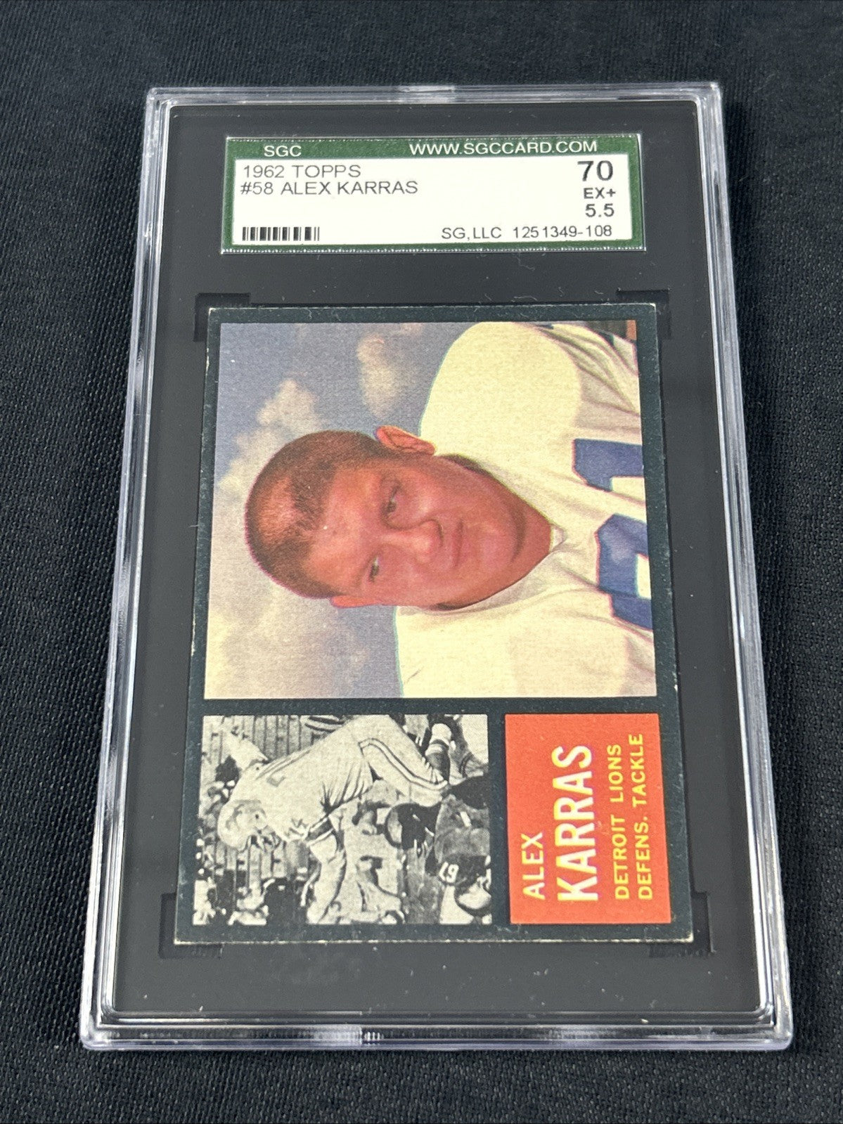 1962 Topps #58 Alex Karras Detroit Tigers SGC 5.5 108