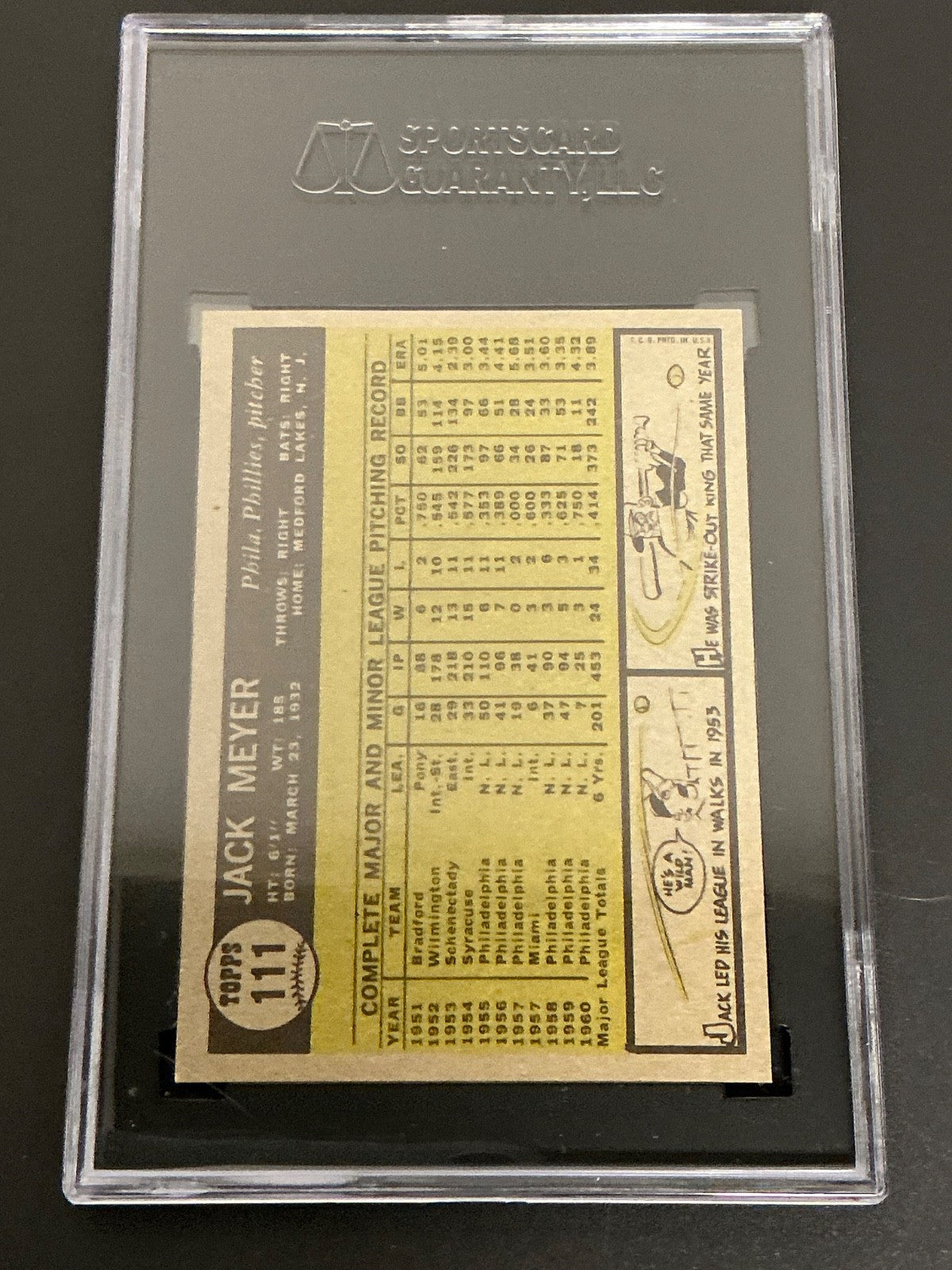 1961 Topps #111 Jack Meyer Phillies SGC 7 NM 022