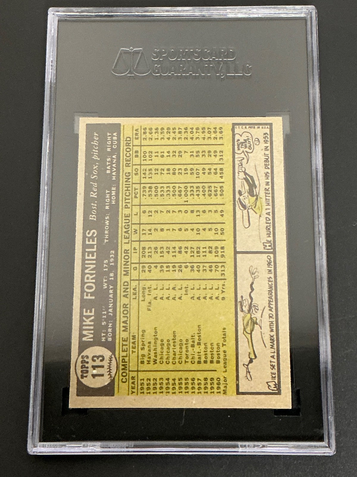 1961 Topps #113 Mike Fornieles Red Sox SGC 7 NM 106