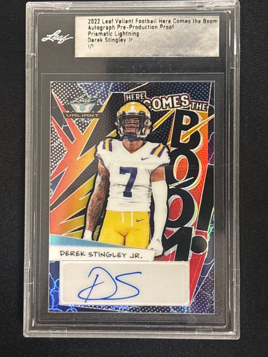 2022 Leaf Valiant Football Here Comes the Boom Derek Stingley Jr. 1/1 Prismatic 