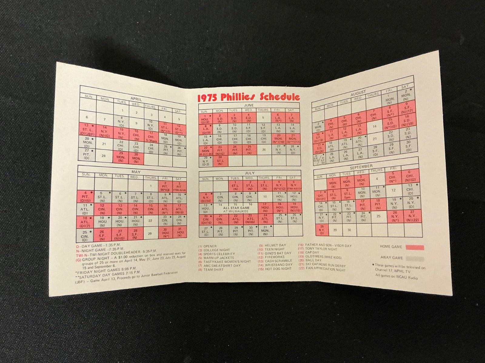 1975 Philadelphia Phillies Baseball Pocket Schedule 