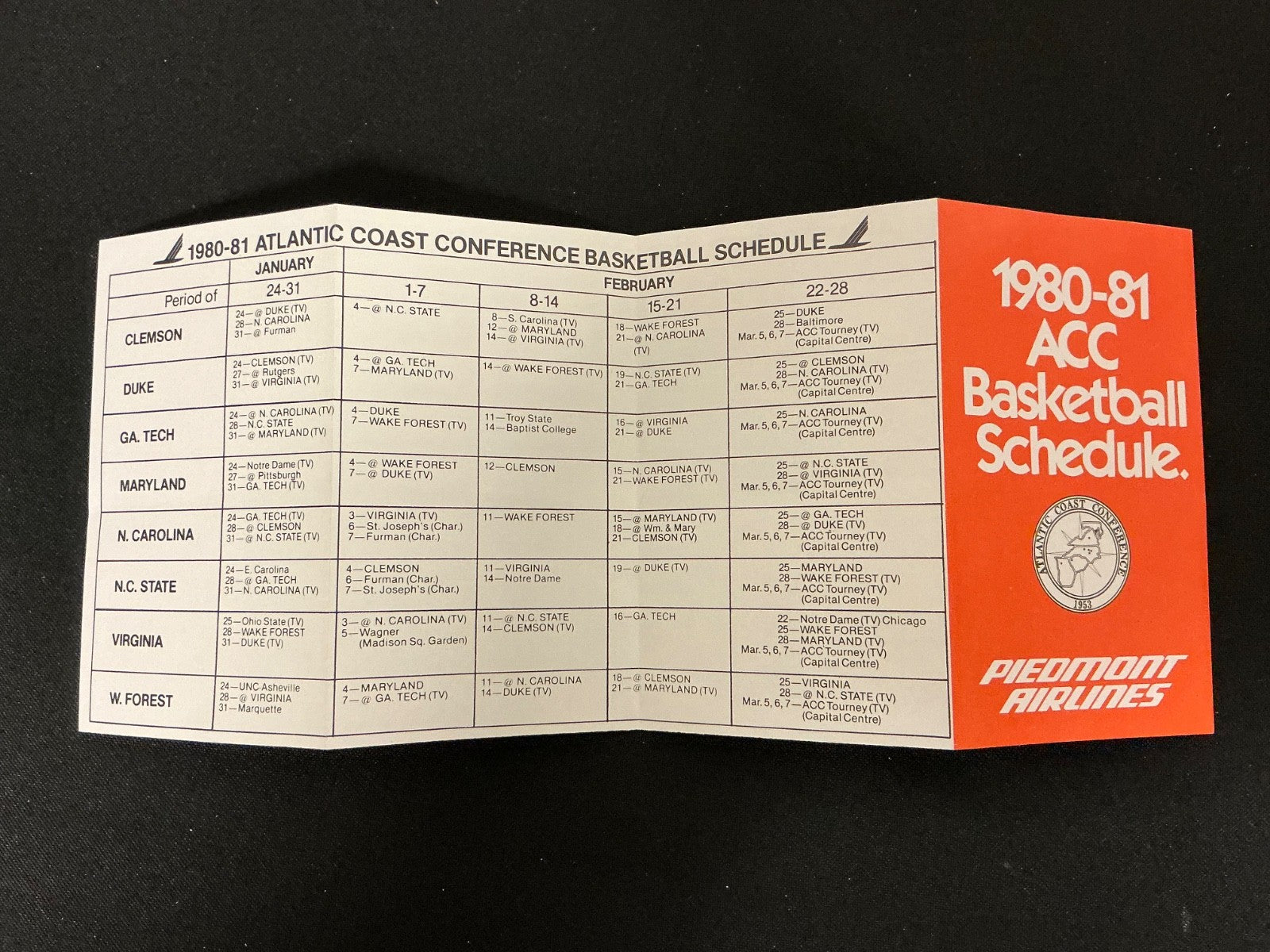 1980-1981 ACC Basketball Pocket Schedule 