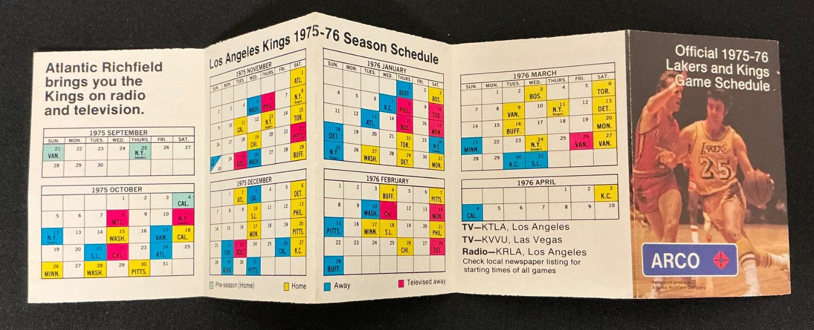 1973-1974 Los Angeles Kings Hockey and Lakers Basketball Pocket Schedule  