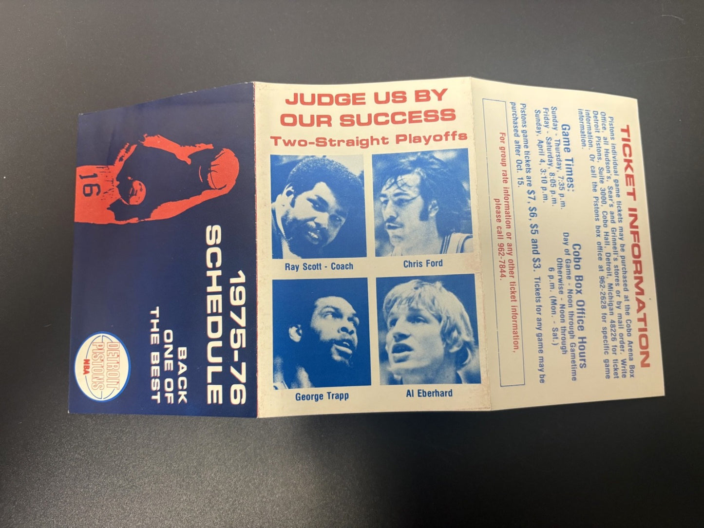 1975-1976 Detroit Pistons NBA Basketball Pocket Schedule 