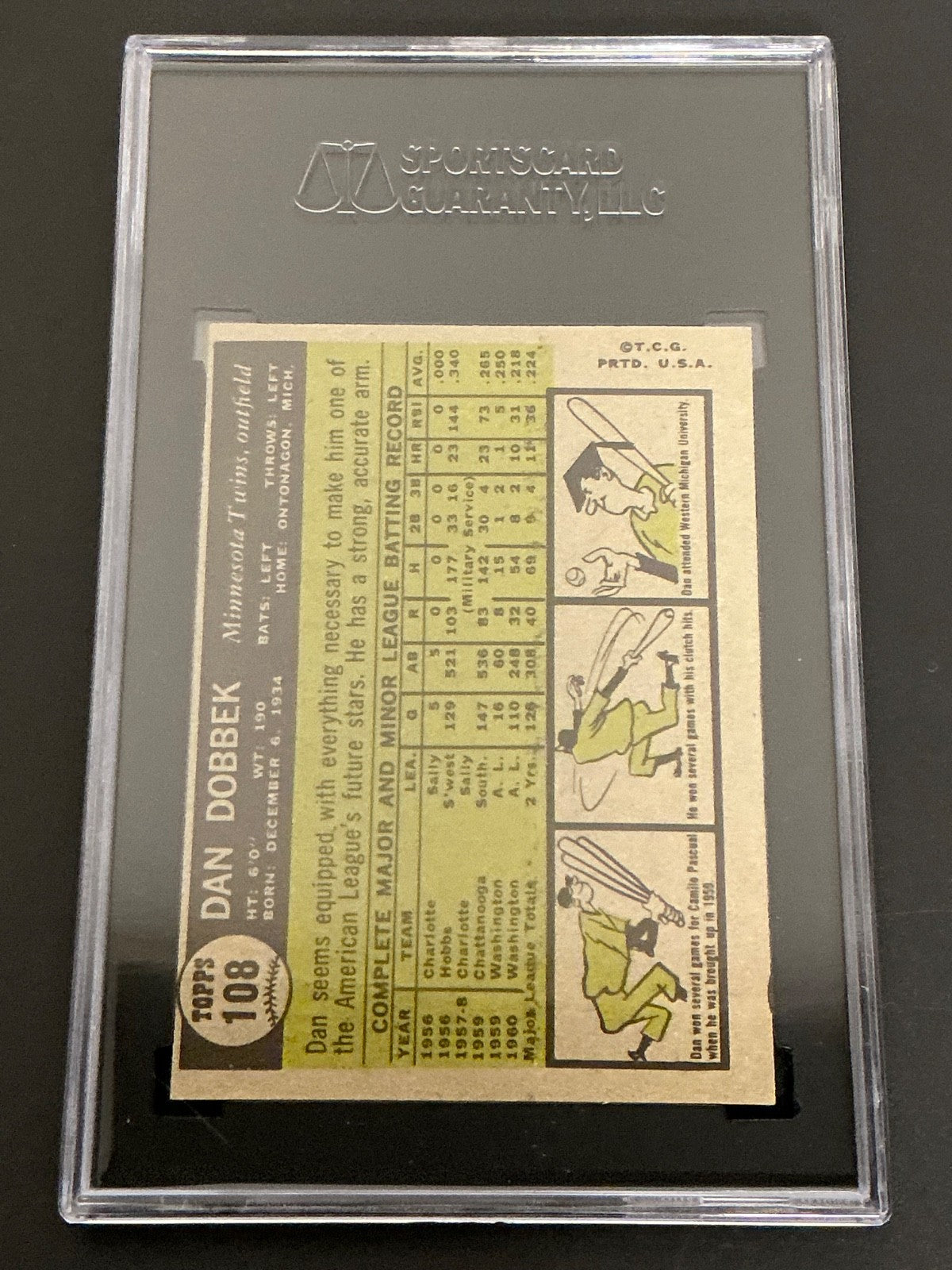 1962 Topps #108 Dan Dobbek Twins SGC 8 NM/MT 020