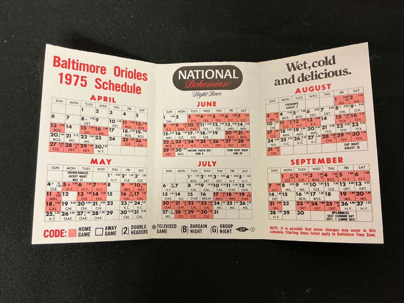 1975 Baltimore Orioles Baseball Pocket Schedule 