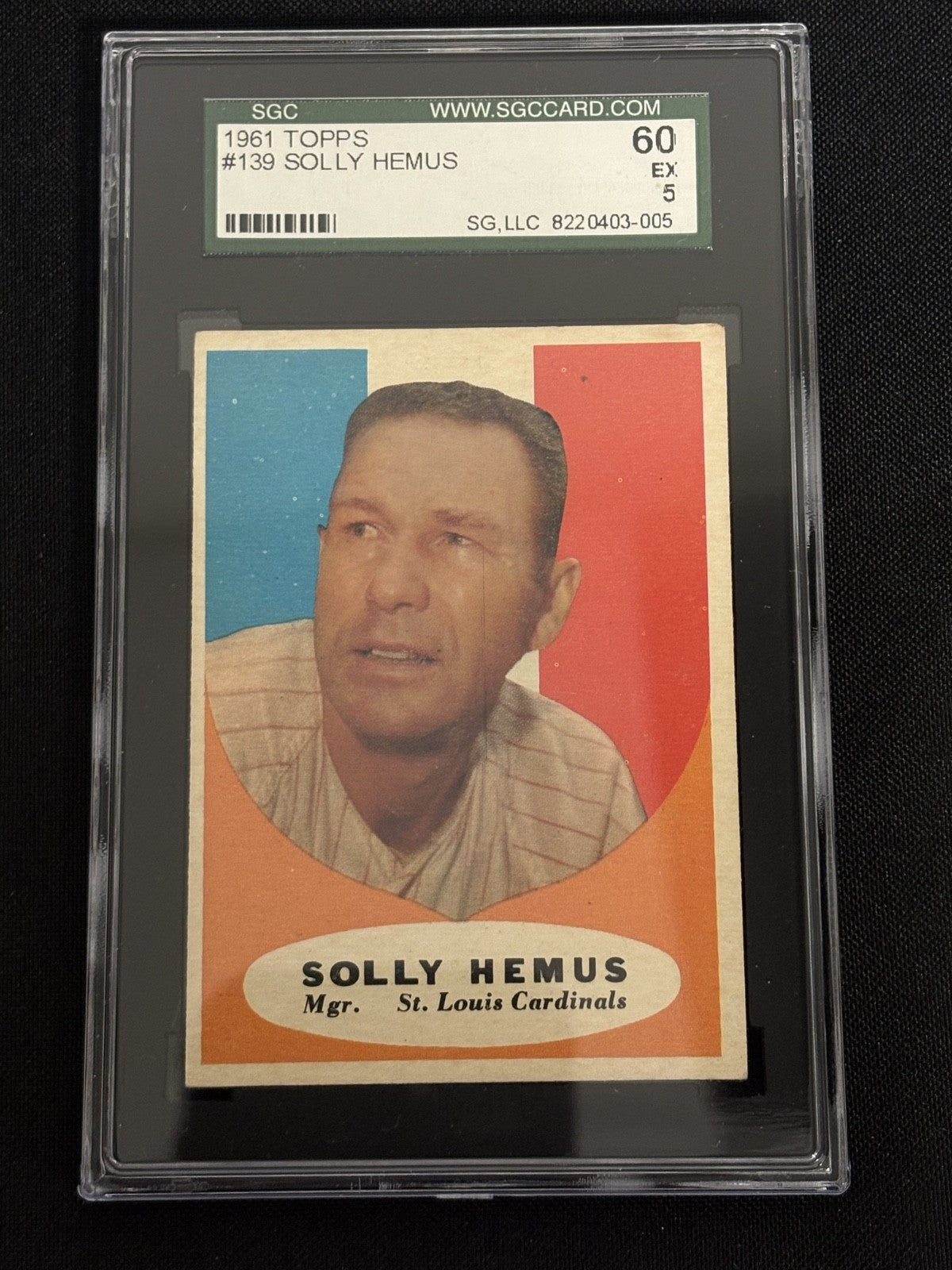 1961 Topps #139 Solly Hemus Cardinals SGC 5 EX 005
