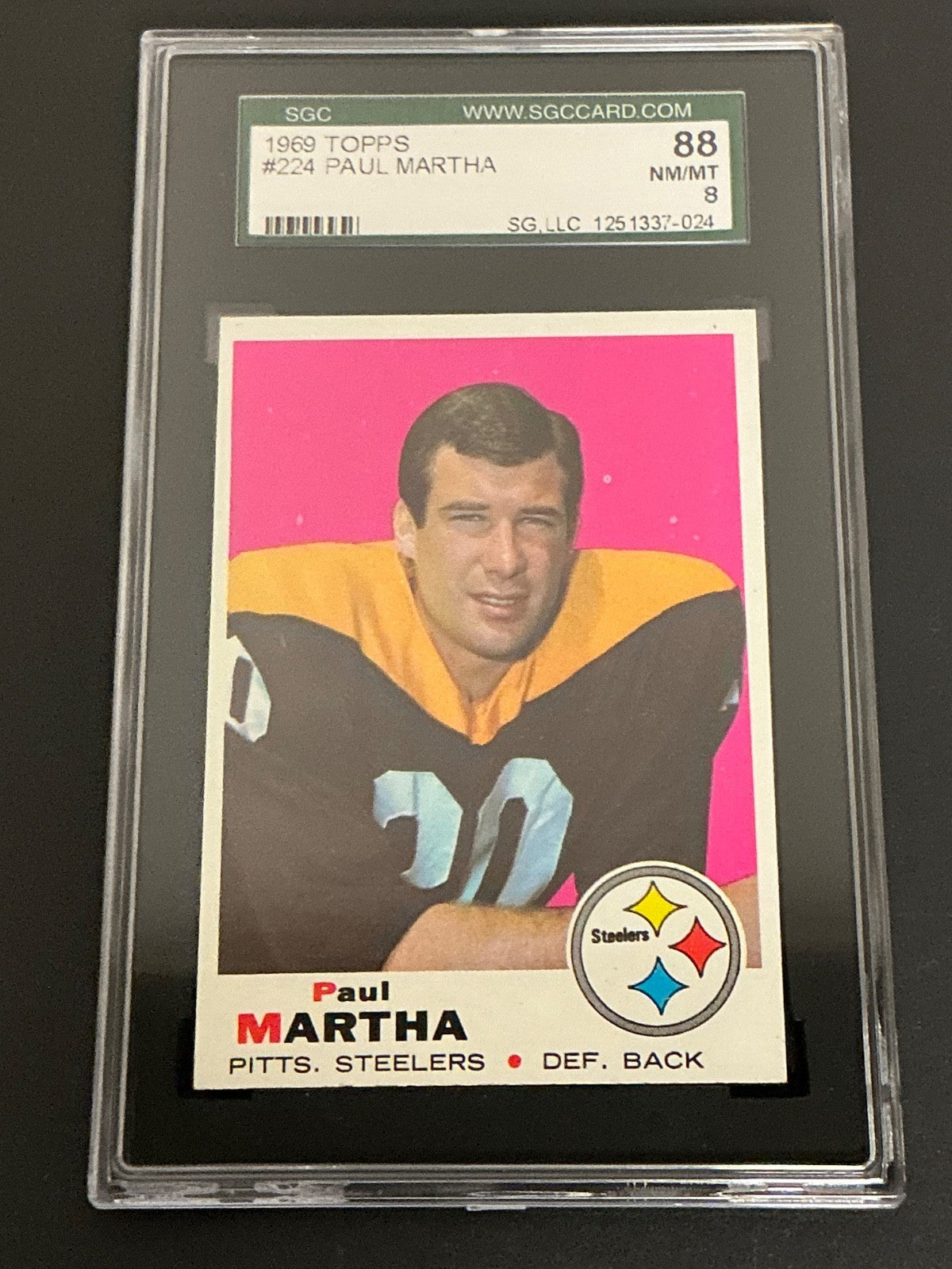 1969 Topps #224 Paul Martha Steelers SGC 8 NM/MT 024