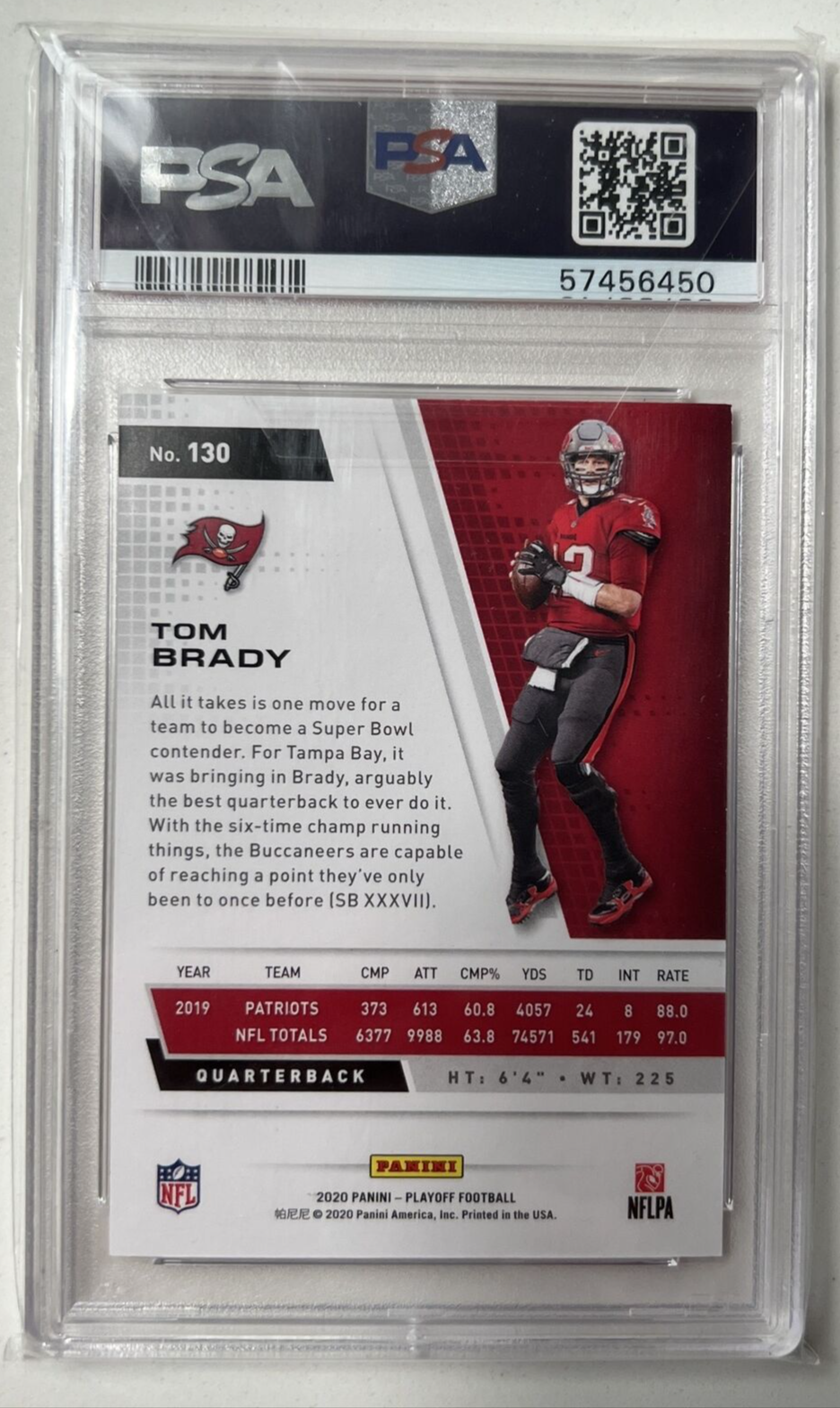 2020 PANINI PLAYOFF #130 TOM BRADY 2ND DOWN # 28/49 PSA 10 GEM MINT POP 1