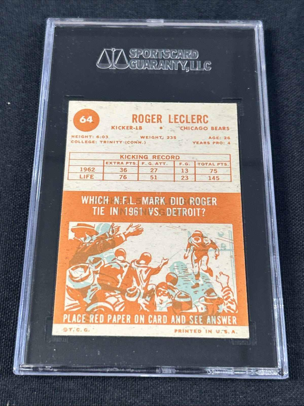 1963 Topps #64 Roger Leclerc Chicago Bears SGC 6 EX/NM 016