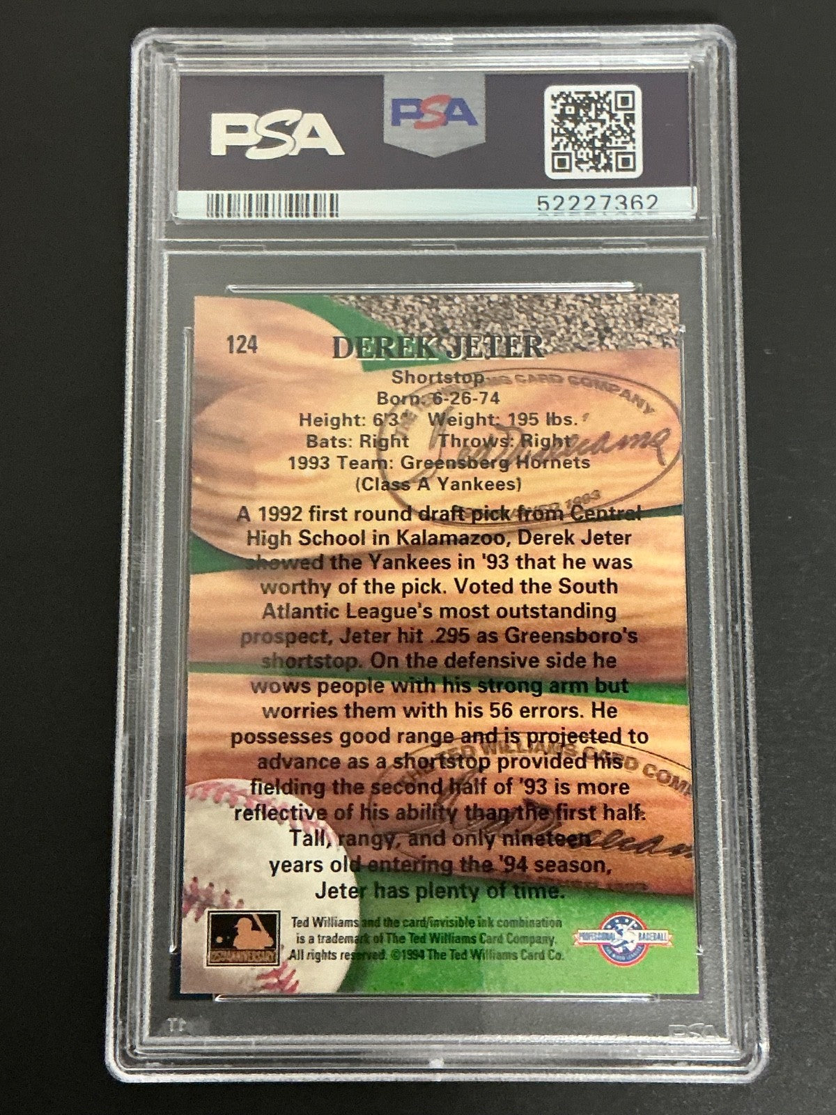 1994 Ted Williams Co. #124 Derek Jeter PSA 9 MT 362