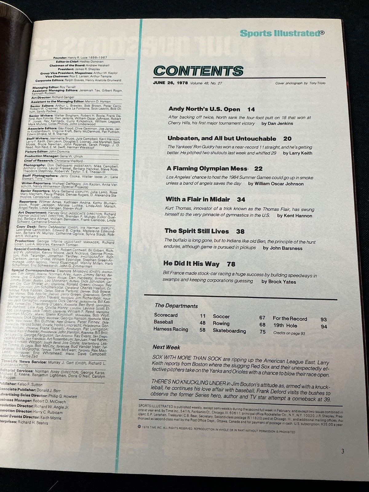 Andy North Signed Auto 1978 Sports Illustrated Magazine BAS COA 688