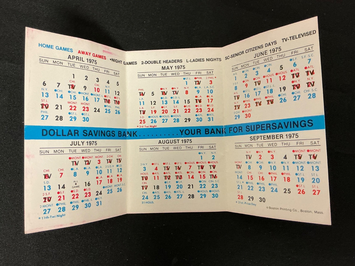 1975 Pittsburgh Pirates Baseball Pocket Schedule 