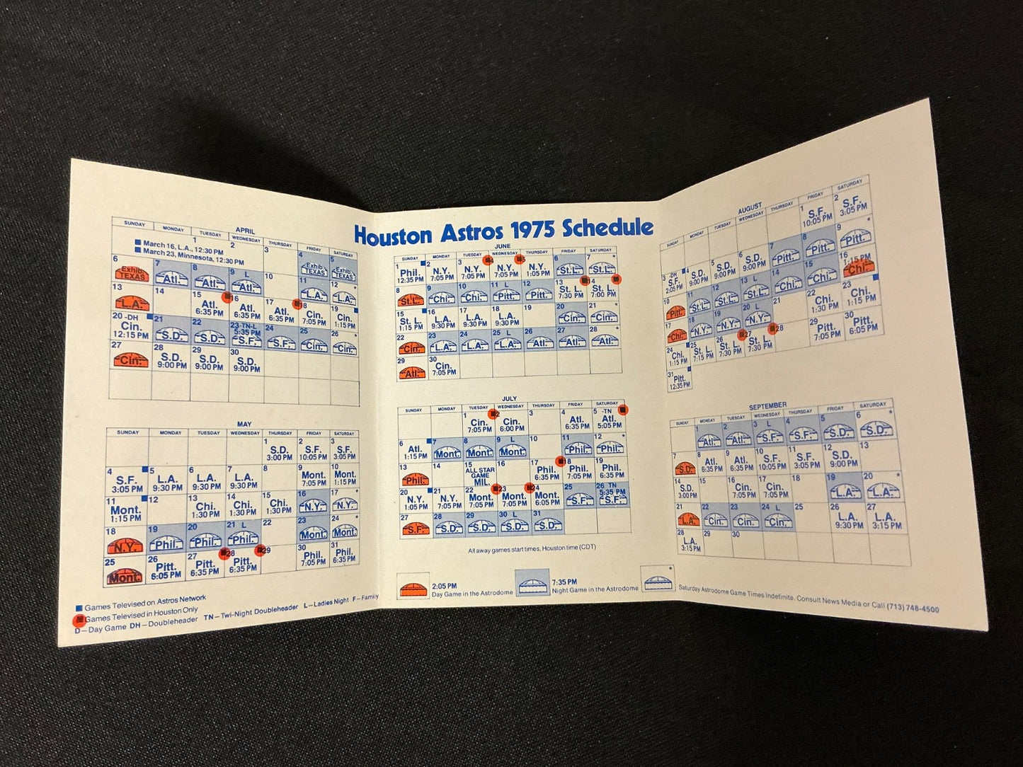 1975 Houston Astros Baseball Pocket Schedule 