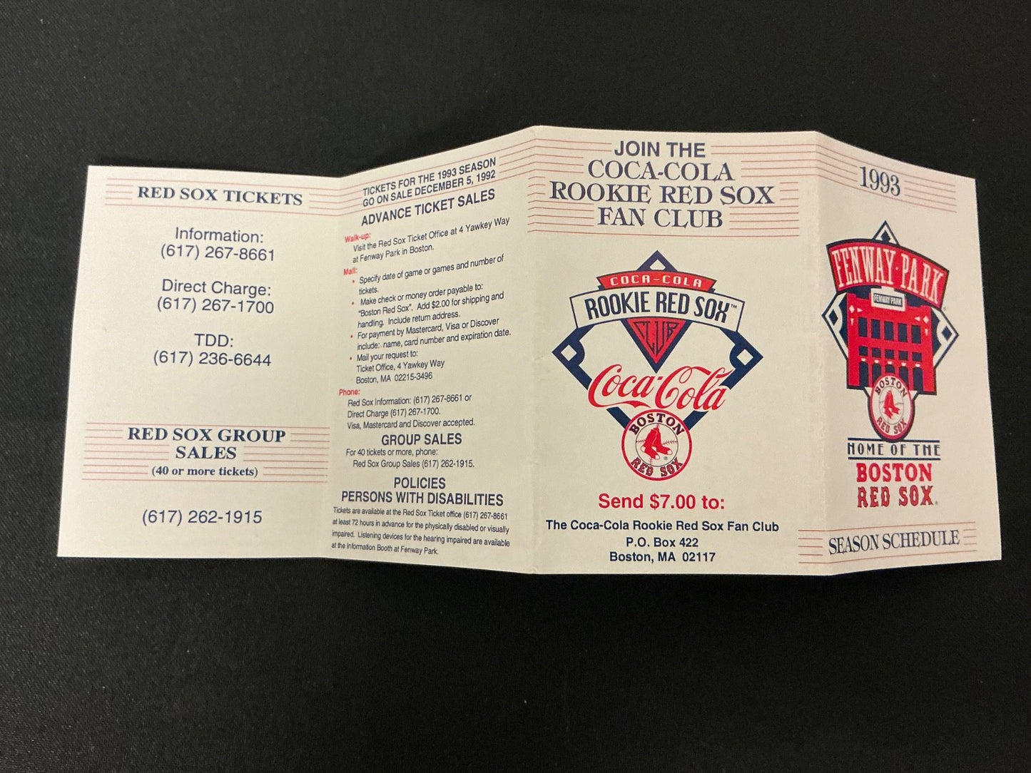1993 Boston Red Sox Baseball Pocket Schedule