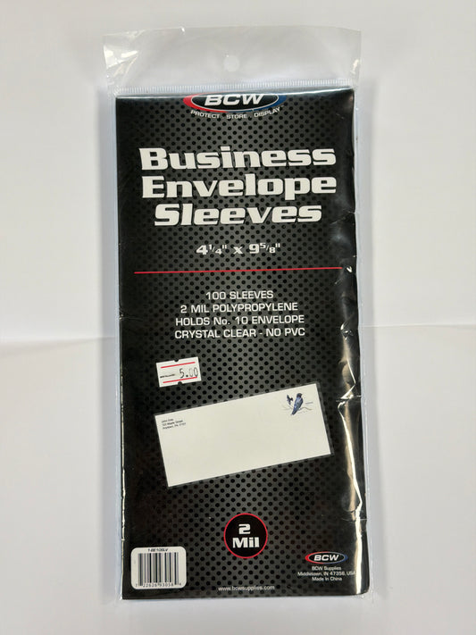 BCW Business Envelope Sleeves 4 1/4” x 9 5/8” 100 Sleeves - 2 Mil.