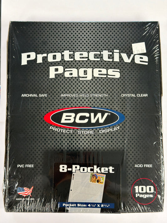 BCW Protective Pages 100 pages - 8 Pocket - Pocket Size 4 1/8” x 2 3/4”