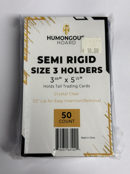 Humongous Hoard Semi Rigid Size 3 Holders 3 3/8” x 5 1/2” - 50 Count